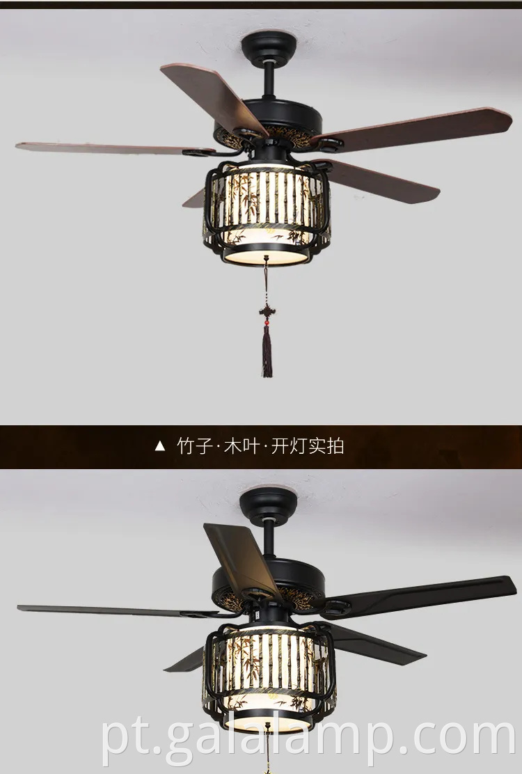 Lâmpada de ventilador de teto chinês vintage para salas de vida e jantar